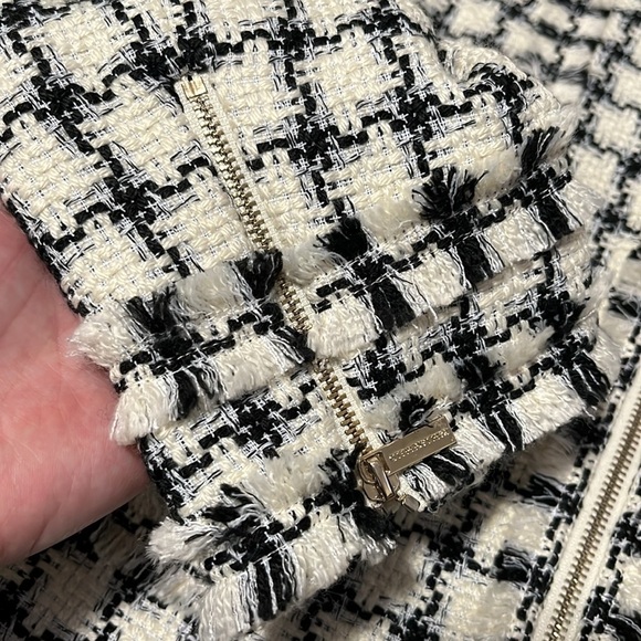 Karl Lagerfeld Plaid Tweed Fringe Crop Full Zip Blazer - Picture 17 of 17